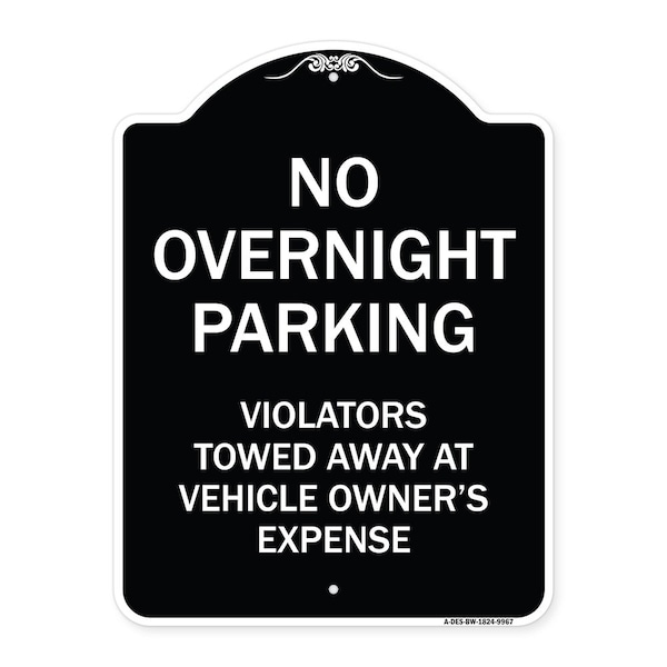 Signmission Designer Series-No Overnight Parking, Black & White Heavy-Gauge Aluminum, 24" x 18", BW-1824-9967 A-DES-BW-1824-9967 - main